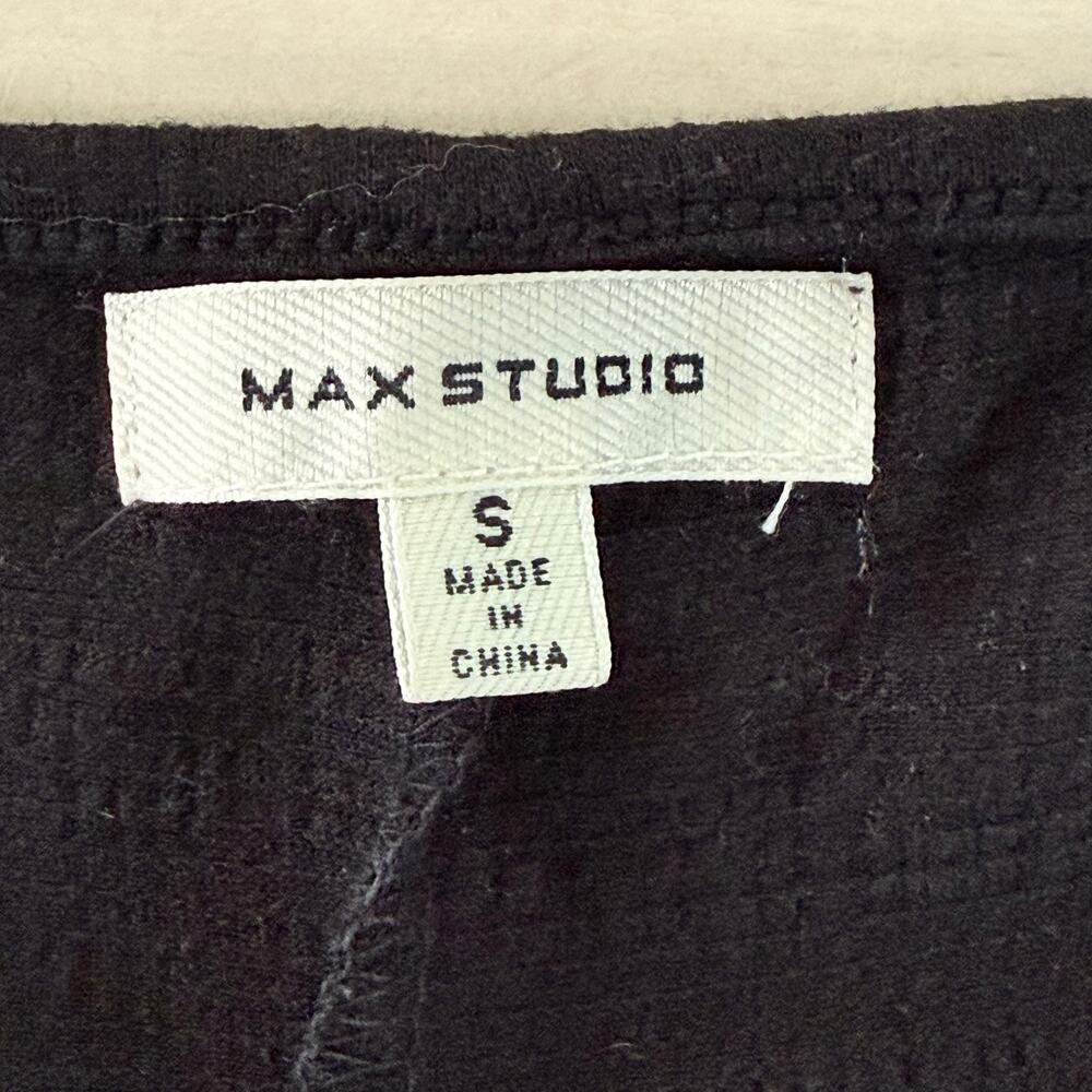 Max Studio Faux Wrap Side Ruched Midi Dress in Black Crinkled Jersey, Size Small - Picture 4 of 11
